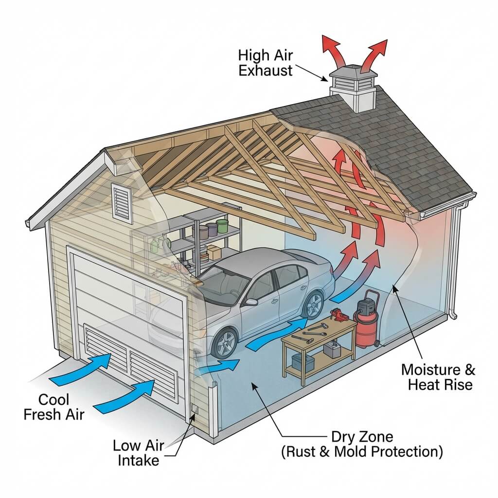 Skuteczna wentylacja grawitacyjna w garażu nieogrzewanym