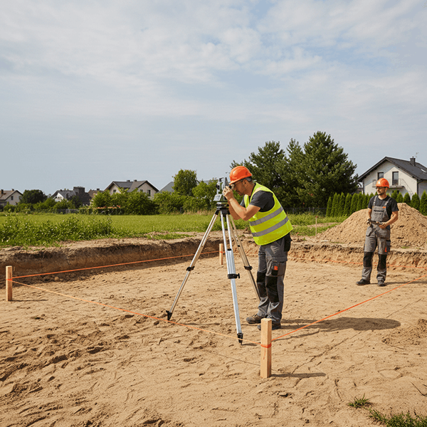 Fundament pod garaż: wytyczenie budynku i prace geodety